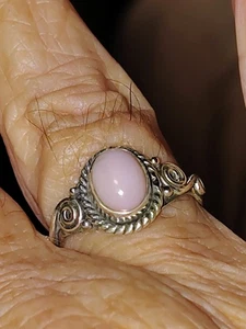 Pink Opal Sterling Silver Ring Sz 7 Vintage Boho Rope Bezel Setting 925 - Picture 1 of 11
