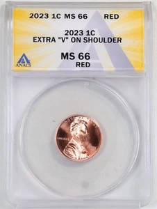 2023 Extra "V" on Shoulder 1C Lincoln Shield Cent MS66 RD ANACS 7777043 - Picture 1 of 4