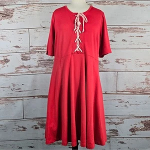 Anthropologie Maeve Red Lace Up Dress Jersey Knit Size Large - Picture 1 of 8