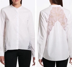 Camisa para mujer Donnan Karan abotonada manga larga blanca algodón/encaje blusa talla XS - Imagen 1 de 13
