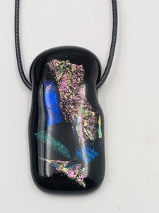 Handcrafted Murano Inspired Dichroic Art Glass Abstract Pendant Necklace - Picture 1 of 7