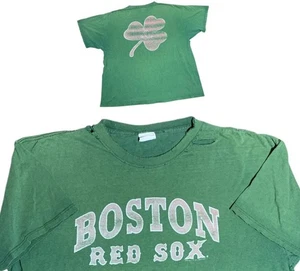 Vintage Y2K MLB Boston Red Sox Shirt Green Distressed Thrashed 2XL Red Clover - Bild 1 von 12