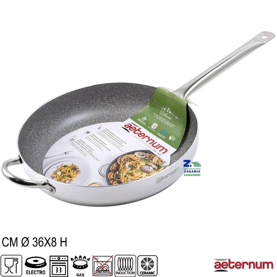 PADELLA LINEA DELUXE DIAM. CM 36 IN ALLUMINIO SATINATO INTERNO ANTIADERENTE - Immagine 1 di 1