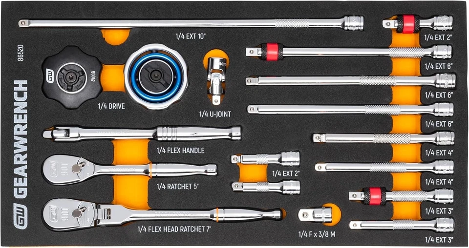 GEARWRENCH 18 Piece 1/4" 90T Ratchet & Drive Tool Set with EVA Foam Tray - 86520 - image 1 of 4