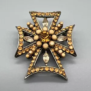 Broche prendedor vintage cruz maltesa ámbar estrás -firmado desconocido- - Imagen 1 de 10