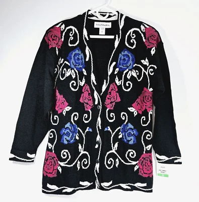 Cárdigan vintage Norton McNaughton para mujer S negro tejido floral años 90 nuevo con etiquetas Foto 1 de 4