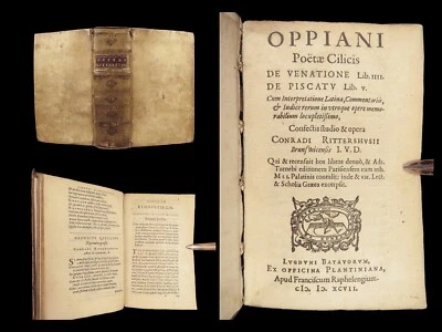 1597 FISHING & Hunting Poetry of Oppian Greco-Roman Commodus Greek Plantin RARE - Image 1 of 4