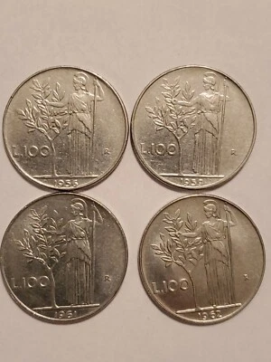 (4) Vintage Italian L.100 REPVBBLICA ITALIANA R COINS 1956/1959/1961/1962 - Image 1 of 3