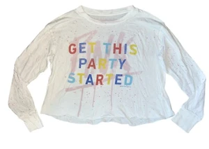 Rowdy Sprout Girls Pink Get This Party Started Cropped Long Sleeve Top 8 - Picture 1 of 5