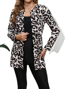 New in PKG open front leopard print machine was jacket large fits 10-12 - Picture 1 of 2