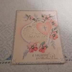 Tarjeta de San Valentín vintage, DA330, fechada 1941, MOTHER DEAR - corazón con encaje, rosa - Imagen 1 de 6