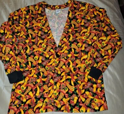 S.C.R.U.B.S. Womens Medical Scrub Top Jacket Chili Peppers Small - Image 1 of 4