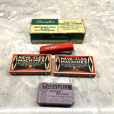 Vintage Staple Lot Stapler Markwell RX Neva Clog Braun Rexel 29 Swingline 747 - Image 1 of 4