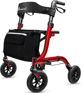 Henmnii Foldable Rollator Walker for Seniors – Lightweight, All-Terrain, Red - Picture 1 of 8