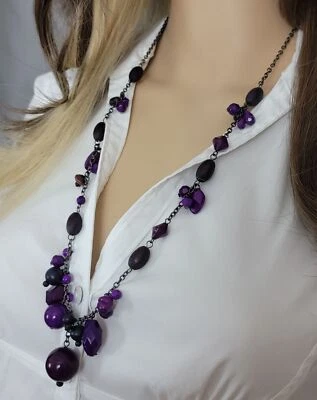 Collar de cadena con flecos y cuentas moradas Premier Designs para mujer joyería 28" nuevo sin etiquetas Foto 1 de 4