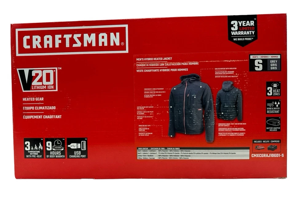 Craftsman 20V мужской гибридный с подогревом куртка S серый w аккумулятор CMXCGRAJ10GD1-S новый - Изображение 1 из 4