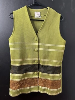 Cárdigan Chaleco Vintage Camici Años 70 Hong Kong Verde Oliva Abotonado Mod 12 Foto 1 de 4