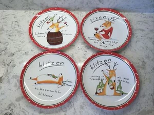 Set Of 4 Blitzen & Vixen Dessert Plates Wine Enthusiast 8” Reindeer Christmas - Picture 1 of 8