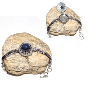 Lapis Lazuli 925 Silver Plated Bracelet 7.5" Aesthetic Jewellery GW - Picture 1 of 3