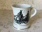 Vintage Porcelain Mustache Mug Horse Team Drawn Wagon Steam Engine Pump Japan
