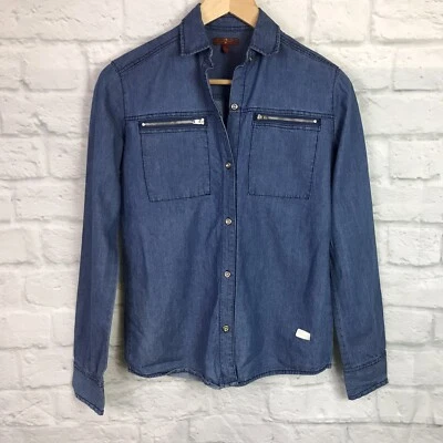 Camisa cambray grande azul con botones delanteros 7 for all Mankind para niñas Top manga larga Foto 1 de 4