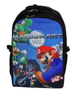 16" Backpack School Book Bag Black Super Mario Bros Kart Wii LUIGI YOSHI green