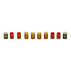 Dollhouse Miniature Tumblers W/ Gold Filagree Holders 10pc Red Yellow Barware - Picture 1 of 22