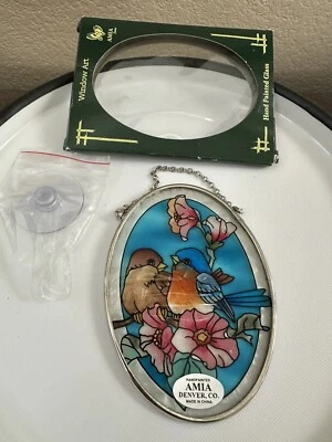 AMIA Oval Glass Birds Floral SUNCATCHER Window MULTI COLOR Beautiful NEW - Image 1 of 4
