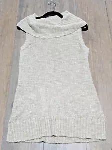 Chicos Sweater Top Womens Medium Beige Cowl Neck Sleeveless Acrylic Knit Casual - Picture 1 of 8