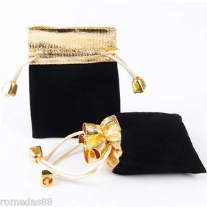 Lots Black Gold Velvet Wedding Pouch Party Bracelet Jewelry Gift Bags 10 x 12 cm - Picture 1 of 6