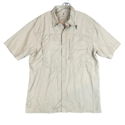 Browning Fishing Shirt Mens L Tan Hunting Outdoors Vented Short Sleeve Pockets - Image 1 of 4