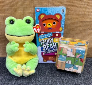 Teddy Bear Xylophone Wooden Block Puzzle & Ty Beanie Bellies Baby Gift Pack - Picture 1 of 6