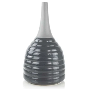 Gray Ceramic Oversized Tall Floor Vase - Ribbed Funnel Vase - Picture 1 of 2