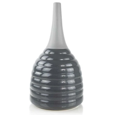 Jarrón de piso alto de cerámica gris de gran tamaño - Jarrón embudo acanalado Foto 1 de 2