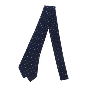 HERMES Silk Twill Tie Grenadine H Tie Silk Navy Marine Men's ISY - Picture 1 of 7