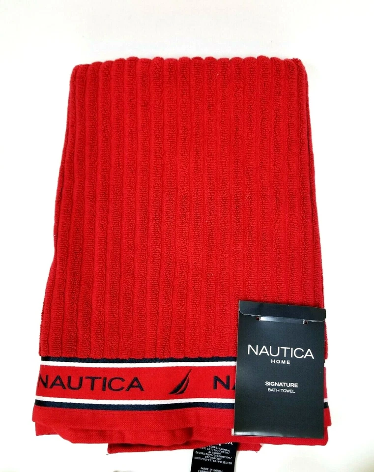 NUEVO TOALLA DE BAÑO NAUTICA ROJO AZUL MARINO, BLANCO ALGODÓN CLÁSICO FIRMA Foto 1 de 1