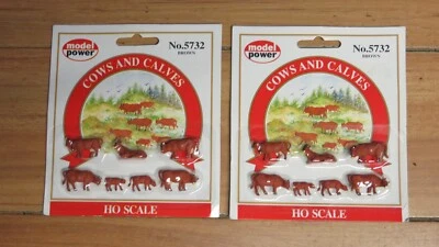 2 PCS  MODEL POWER # 5732 COWS AND CALVES BROWN HO SCALE-  SEALED  621990 - Image 1 of 3