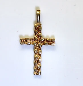 Nice 14K Yellow Gold Nugget Style Cross Pendant Unisex, 2.6 Grams - Picture 1 of 4