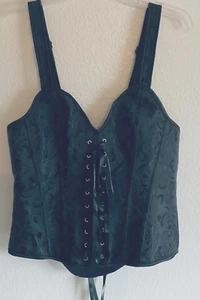 Black Corset Bustier Metal Eyelets LaceUp Back/Front Polyester Boning Sz XL - Picture 1 of 4