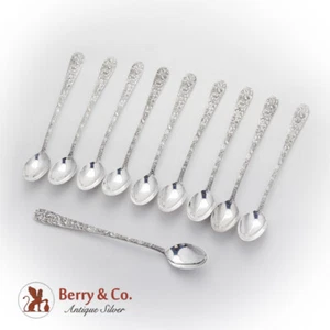Stieff Rose Iced Teaspoons Set 11 Sterling Silver 1892 No Mono Old Reg Mark - Picture 1 of 5