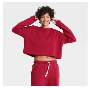 Women's Fleece Lounge Cropped Sweatshirt - Colsie, Large - Picture 1 of 4