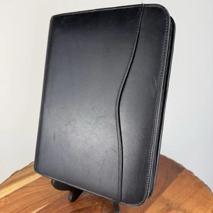 Vintage DAY-TIMER Planner Zip Around Genuine Black Leather 7-Ring 10 1/2” X 8” - Picture 1 of 22