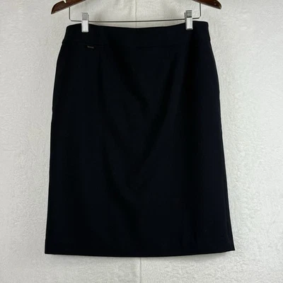 Saia Calvin Klein Collection feminina 100% lã linha A tamanho 10 preta forrada Itália - Imagem 1 de 4