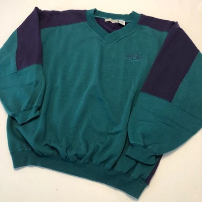 Sudadera De Colección BUGLE BOY Colorblock XL Verde Teal/Púrpura Embr LOGO Corea Años 80 Foto 1 de 4