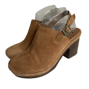 Korks Suede Leather Slingback Clogs Size 8 M Block Heel Bohemian Western Cognac - Picture 1 of 12