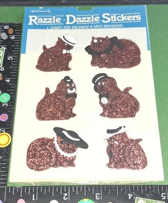 Винтажные наклейки Hallmark Razzle Dazzle блестящие розовые кошки шляпы открытый пластик - Изображение 1 из 4