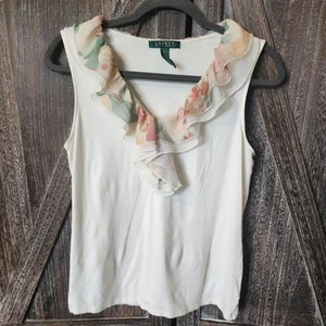 Camicia donna Lauren Ralph Lauren taglia M scollo floreale senza maniche avorio canotta - Foto 1 di 10