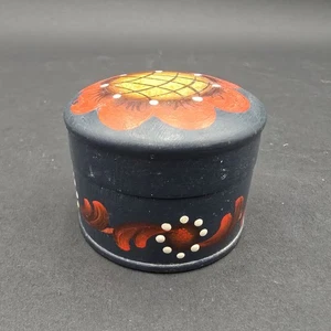 Vintage Wooden Trinket Box Handmade Signed Hand painted Floral Rosemaling 2.5" - Picture 1 of 6
