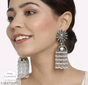 Indian Bollywood Oxidized Earring Pearl Jhumka Beautiful Stylish Jewelry - Picture 1 of 2