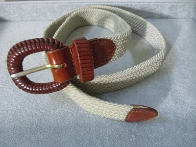 Womens Talbots Tan Elastic Stretch Belt  Leather Trim Sz Medium Casual Preppy - Image 1 of 4